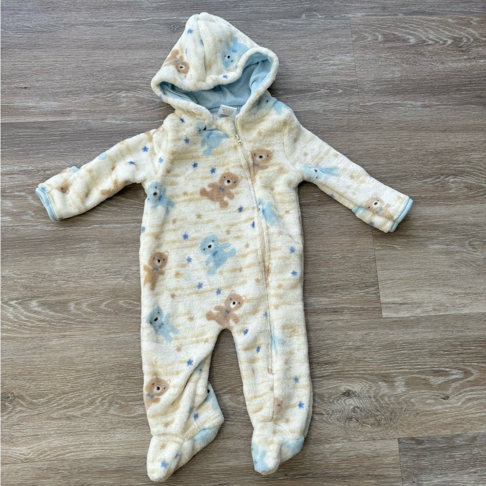 Plush Teddy Bear Hooded Footed Bodysuit Size 3-6 months